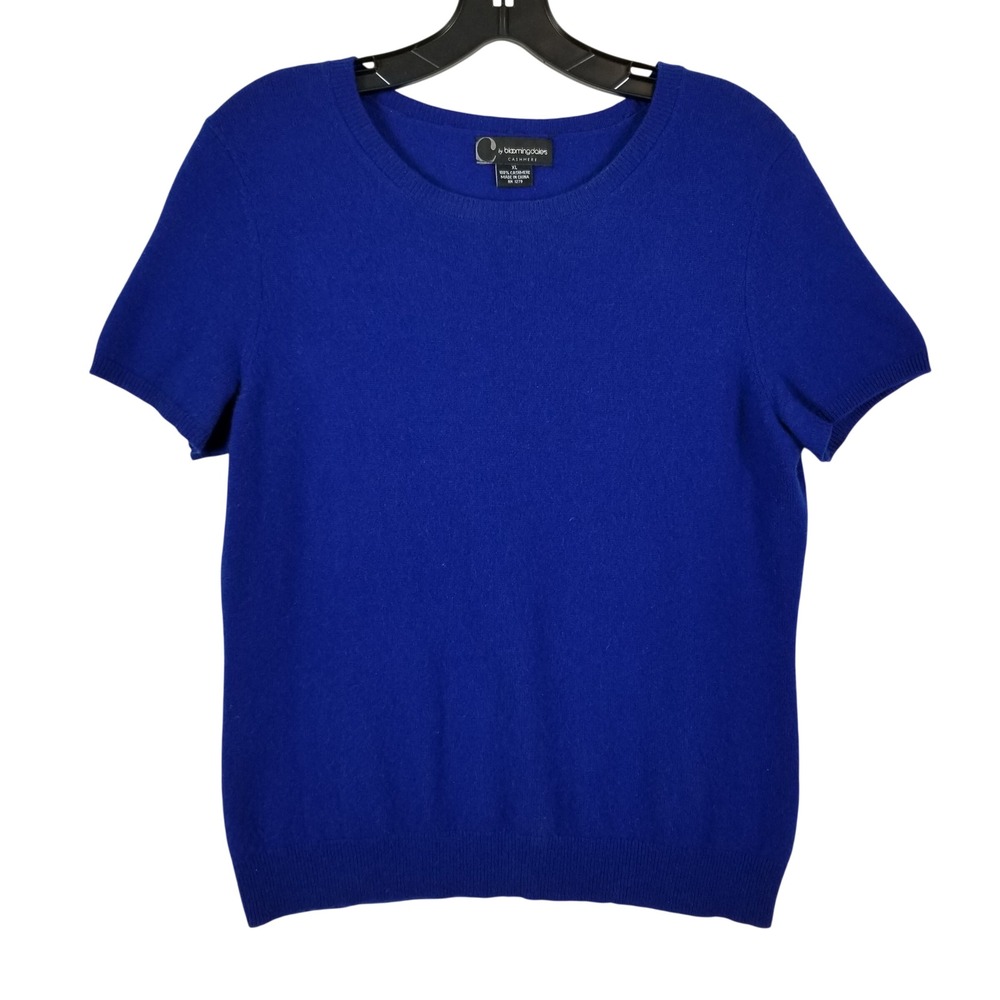 C by Bloomingdales Cashmere Sweater Womens XL Royal Blue Short Sleeve Crew Neck